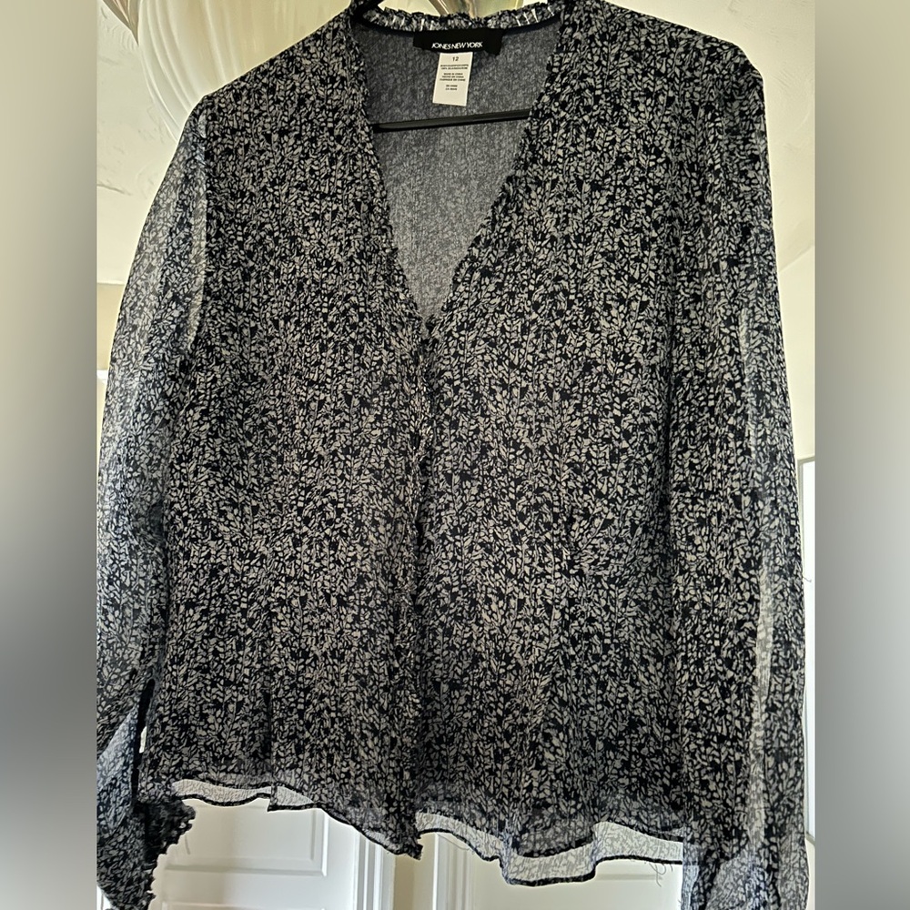 Jones New York Sheer Black and White Blouse
